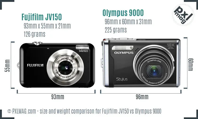Fujifilm JV150 vs Olympus 9000 size comparison