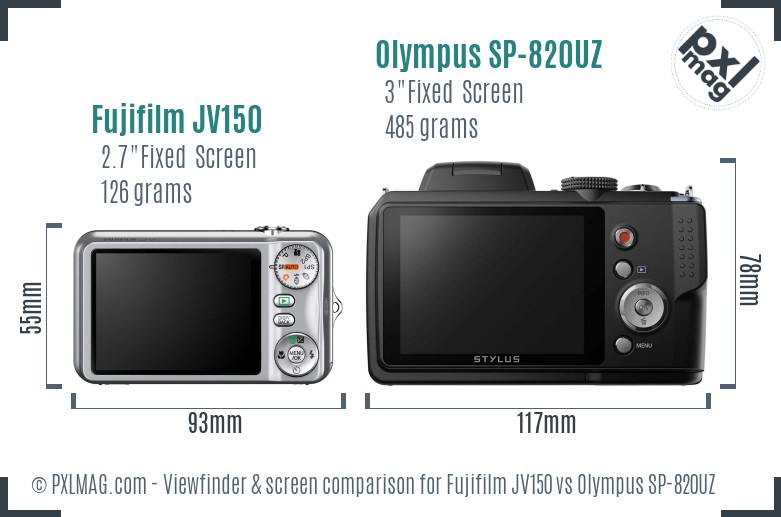 Fujifilm JV150 vs Olympus SP-820UZ Screen and Viewfinder comparison