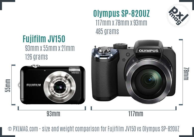 Fujifilm JV150 vs Olympus SP-820UZ size comparison Fujifilm JV150 vs Olympus SP-820UZ size comparison