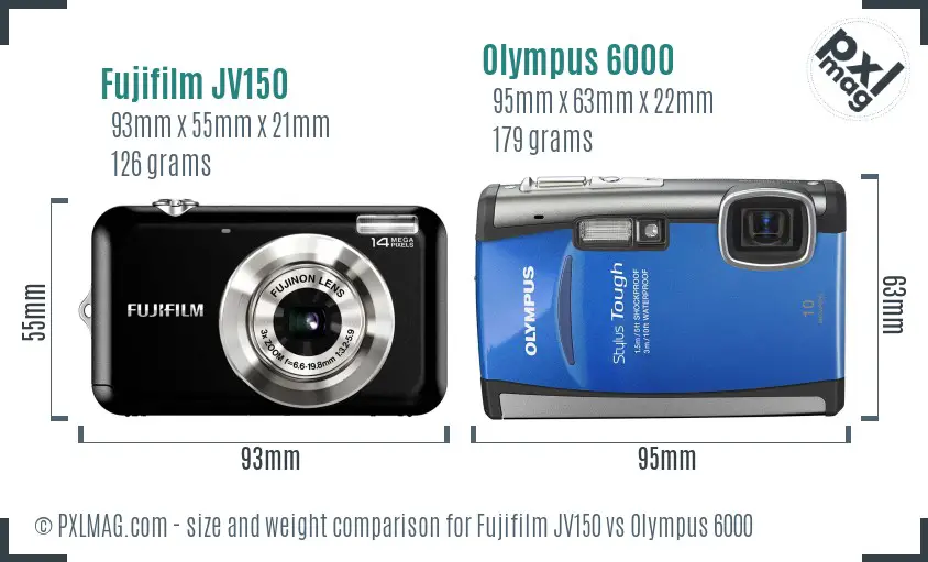 Fujifilm JV150 vs Olympus 6000 size comparison Fujifilm JV150 vs Olympus 6000 size comparison