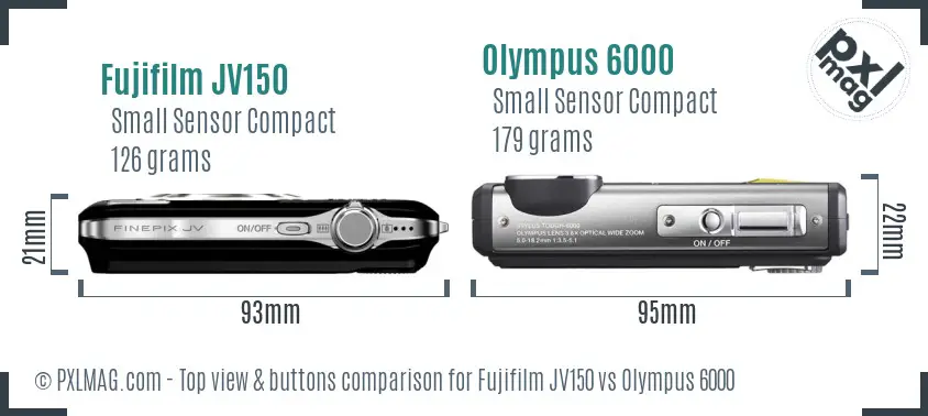 Fujifilm JV150 vs Olympus 6000 top view buttons comparison Fujifilm JV150 vs Olympus 6000 top view buttons comparison