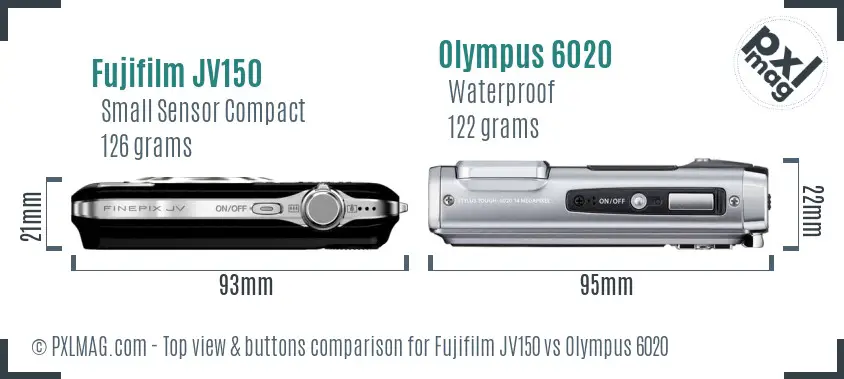 Fujifilm JV150 vs Olympus 6020 top view buttons comparison Fujifilm JV150 vs Olympus 6020 top view buttons comparison