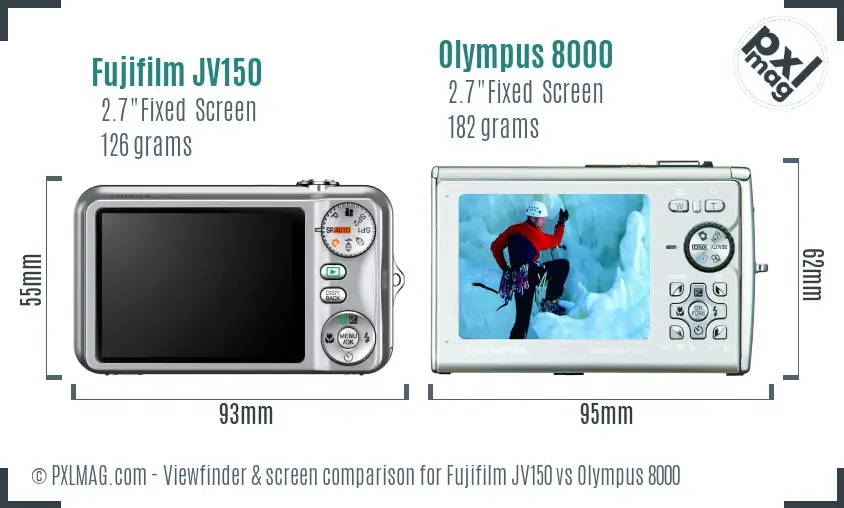 Fujifilm JV150 vs Olympus 8000 Screen and Viewfinder comparison