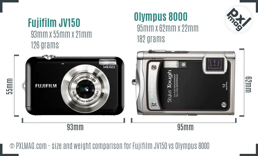 Fujifilm JV150 vs Olympus 8000 size comparison