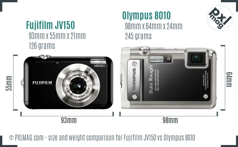 Fujifilm JV150 vs Olympus 8010 size comparison Fujifilm JV150 vs Olympus 8010 size comparison