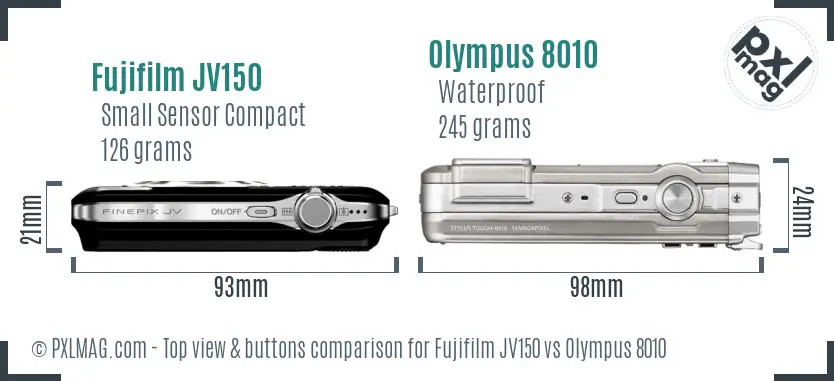 Fujifilm JV150 vs Olympus 8010 top view buttons comparison Fujifilm JV150 vs Olympus 8010 top view buttons comparison