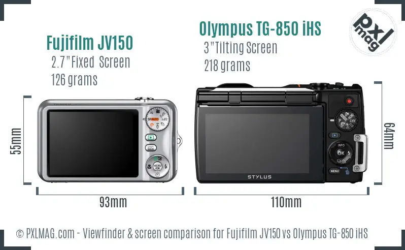 Fujifilm JV150 vs Olympus TG-850 iHS Screen and Viewfinder comparison