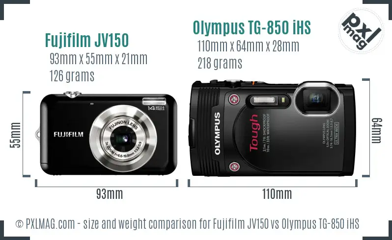 Fujifilm JV150 vs Olympus TG-850 iHS size comparison