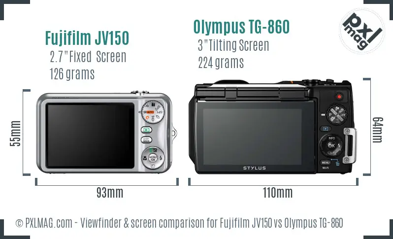Fujifilm JV150 vs Olympus TG-860 Screen and Viewfinder comparison