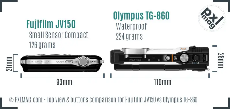 Fujifilm JV150 vs Olympus TG-860 top view buttons comparison