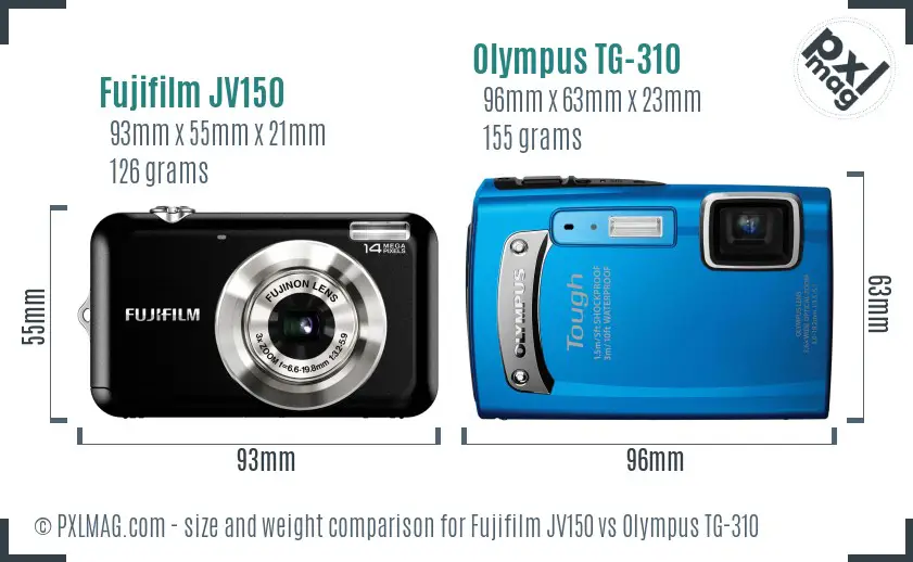 Fujifilm JV150 vs Olympus TG-310 size comparison