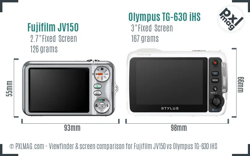 Fujifilm JV150 vs Olympus TG-630 iHS Screen and Viewfinder comparison