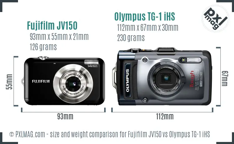 Fujifilm JV150 vs Olympus TG-1 iHS size comparison Fujifilm JV150 vs Olympus TG-1 iHS size comparison