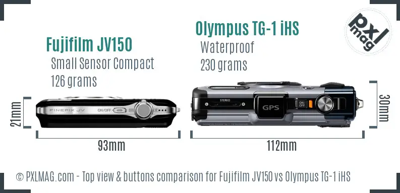 Fujifilm JV150 vs Olympus TG-1 iHS top view buttons comparison