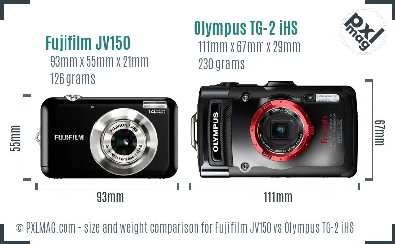 Fujifilm JV150 vs Olympus TG-2 iHS size comparison Fujifilm JV150 vs Olympus TG-2 iHS size comparison