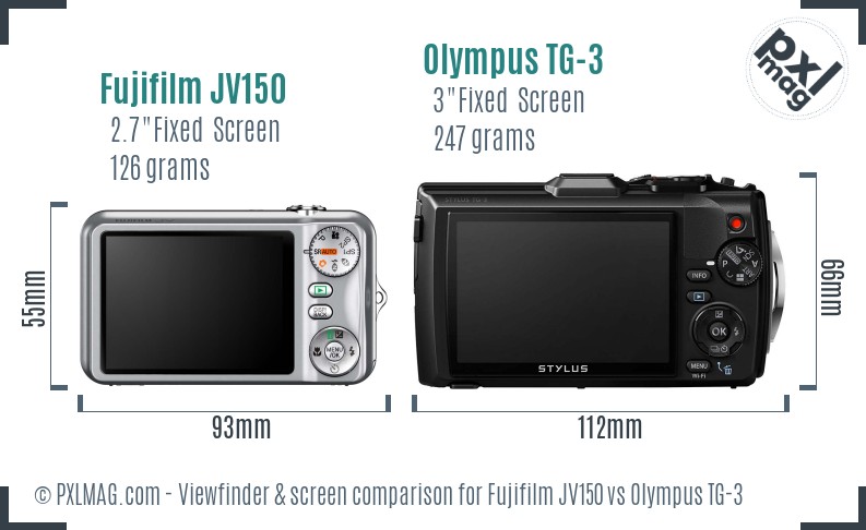 Fujifilm JV150 vs Olympus TG-3 Screen and Viewfinder comparison