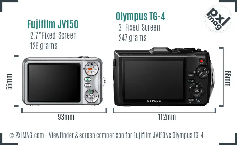 Fujifilm JV150 vs Olympus TG-4 Screen and Viewfinder comparison