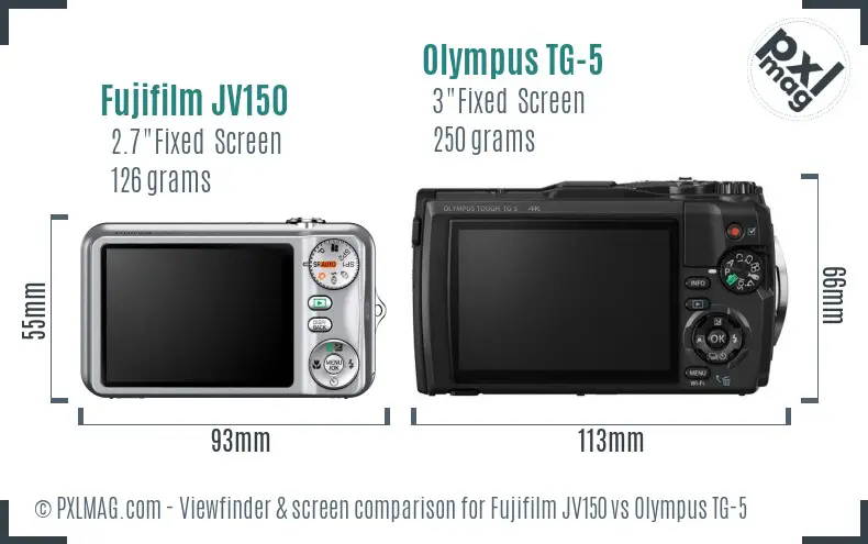 Fujifilm JV150 vs Olympus TG-5 Screen and Viewfinder comparison