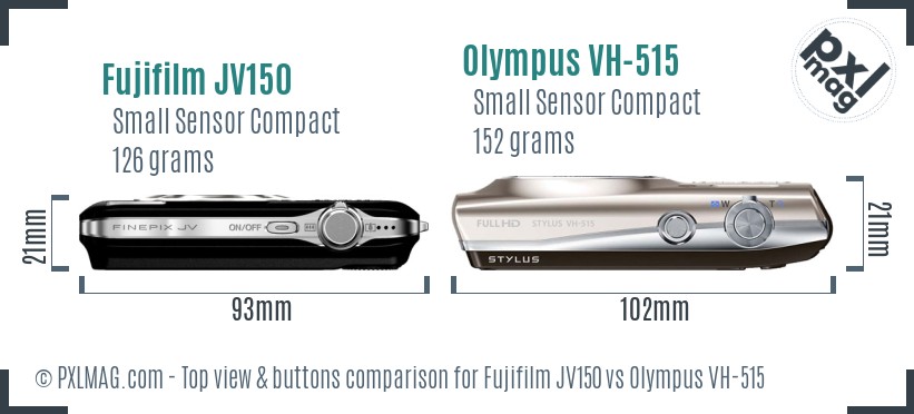Fujifilm JV150 vs Olympus VH-515 top view buttons comparison