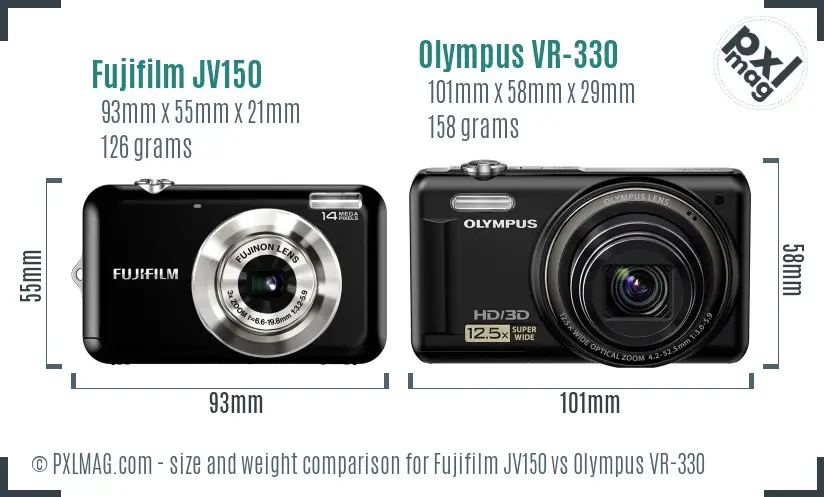 Fujifilm JV150 vs Olympus VR-330 size comparison