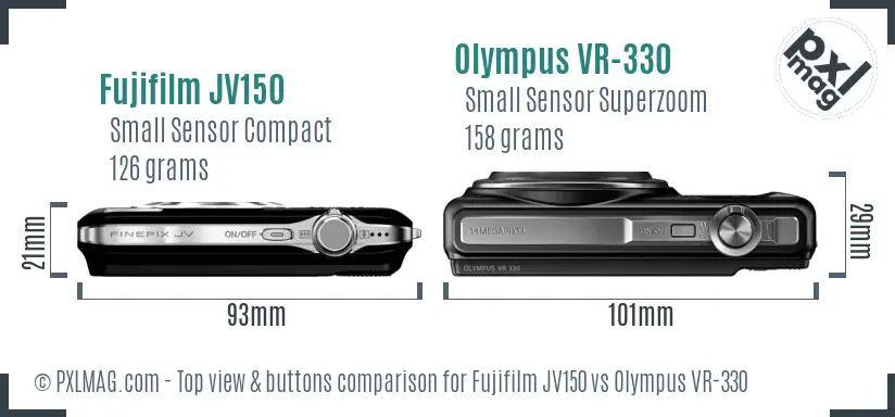 Fujifilm JV150 vs Olympus VR-330 top view buttons comparison