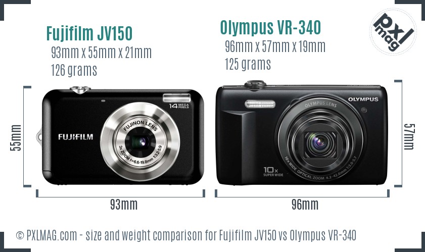Fujifilm JV150 vs Olympus VR-340 size comparison