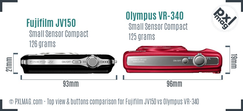 Fujifilm JV150 vs Olympus VR-340 top view buttons comparison