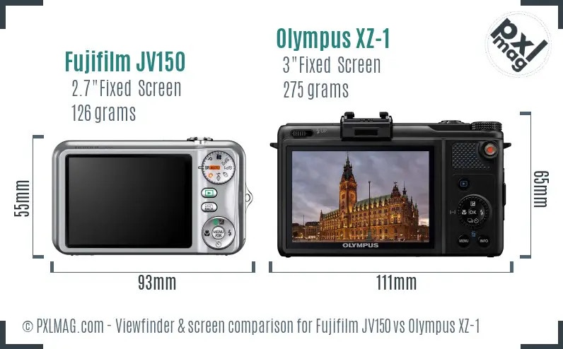 Fujifilm JV150 vs Olympus XZ-1 Screen and Viewfinder comparison