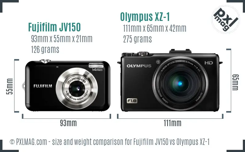 Fujifilm JV150 vs Olympus XZ-1 size comparison
