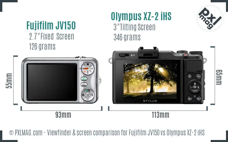 Fujifilm JV150 vs Olympus XZ-2 iHS Screen and Viewfinder comparison