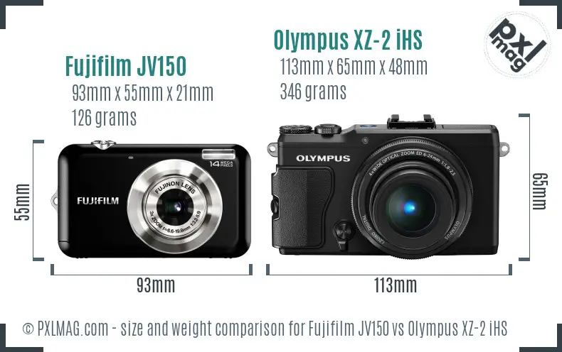 Fujifilm JV150 vs Olympus XZ-2 iHS size comparison