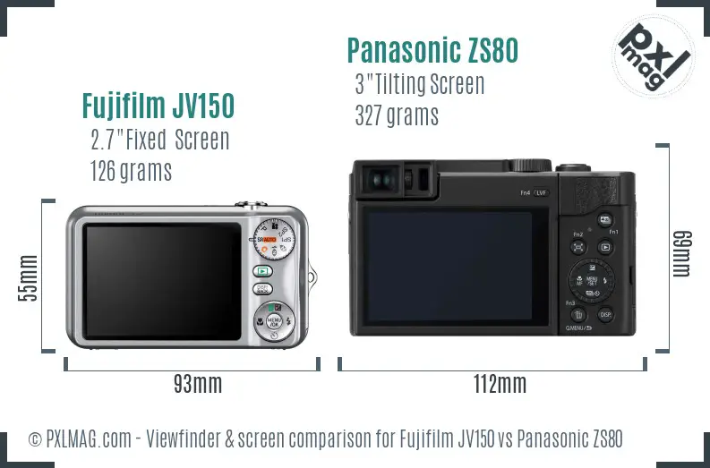 Fujifilm JV150 vs Panasonic ZS80 Screen and Viewfinder comparison