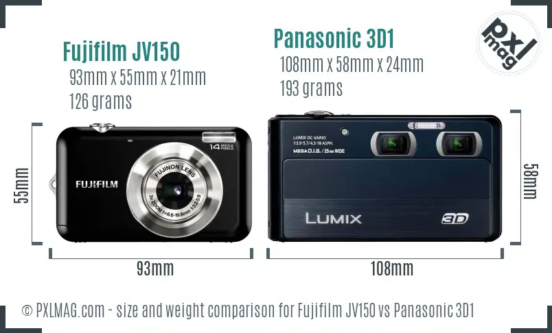 Fujifilm JV150 vs Panasonic 3D1 size comparison