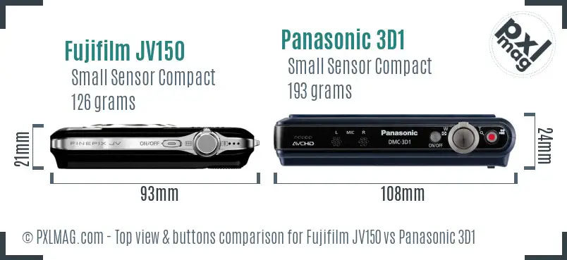 Fujifilm JV150 vs Panasonic 3D1 top view buttons comparison