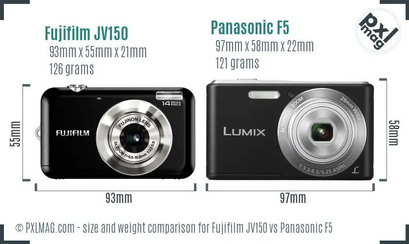 Fujifilm JV150 vs Panasonic F5 size comparison