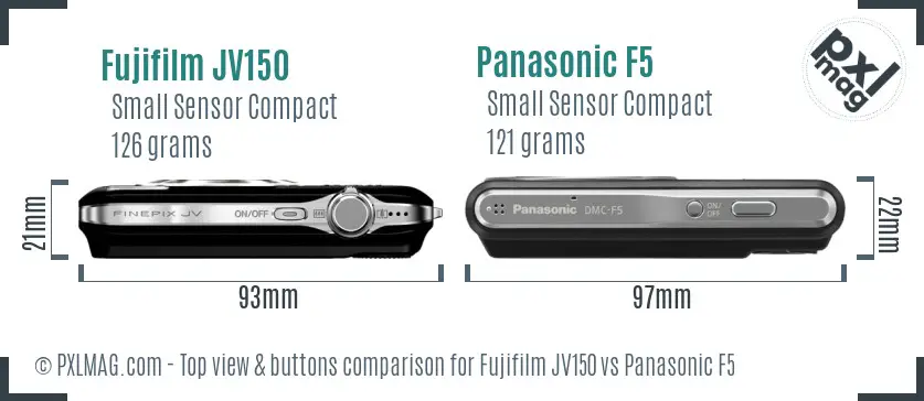 Fujifilm JV150 vs Panasonic F5 top view buttons comparison