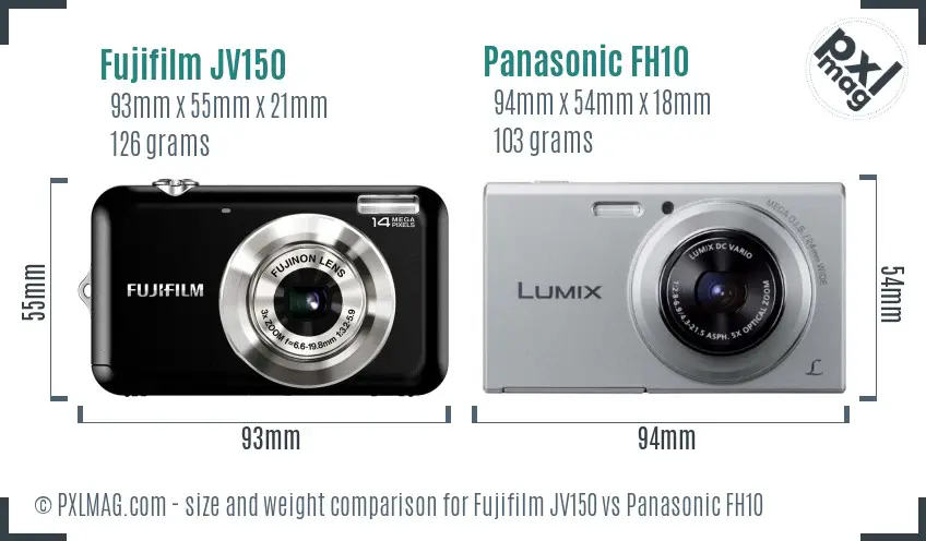 Fujifilm JV150 vs Panasonic FH10 size comparison