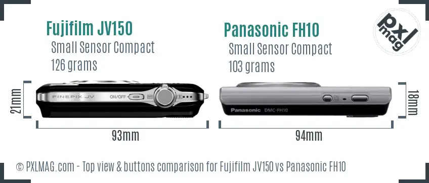 Fujifilm JV150 vs Panasonic FH10 top view buttons comparison