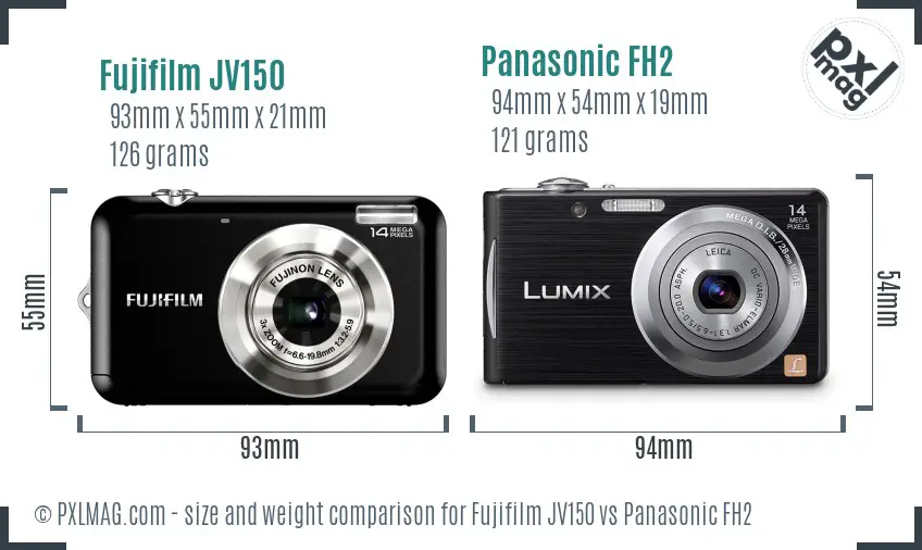 Fujifilm JV150 vs Panasonic FH2 size comparison