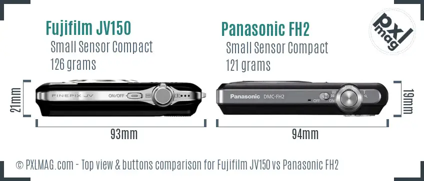 Fujifilm JV150 vs Panasonic FH2 top view buttons comparison