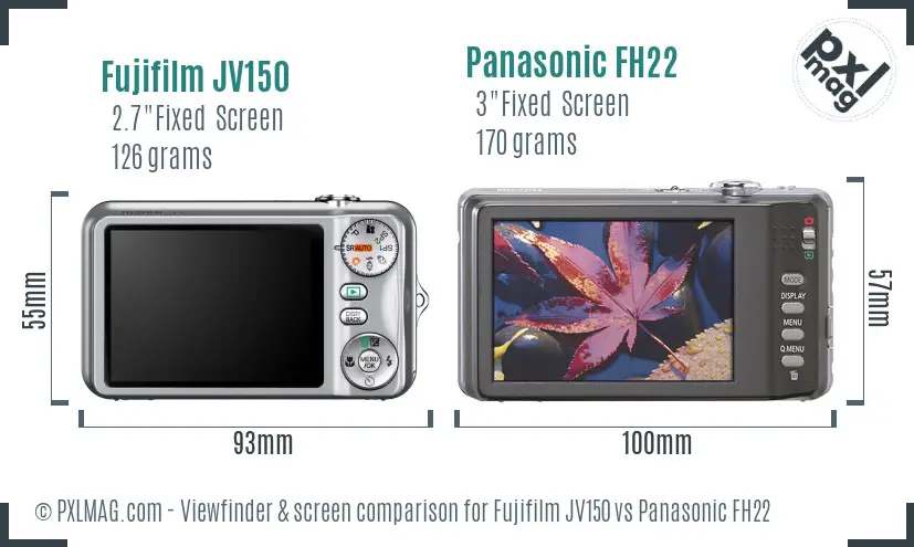 Fujifilm JV150 vs Panasonic FH22 Screen and Viewfinder comparison Fujifilm JV150 vs Panasonic FH22 Screen and Viewfinder comparison