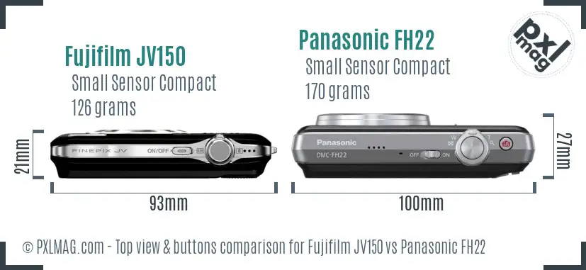 Fujifilm JV150 vs Panasonic FH22 top view buttons comparison Fujifilm JV150 vs Panasonic FH22 top view buttons comparison