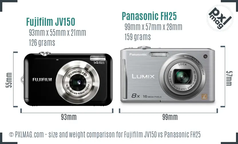 Fujifilm JV150 vs Panasonic FH25 size comparison