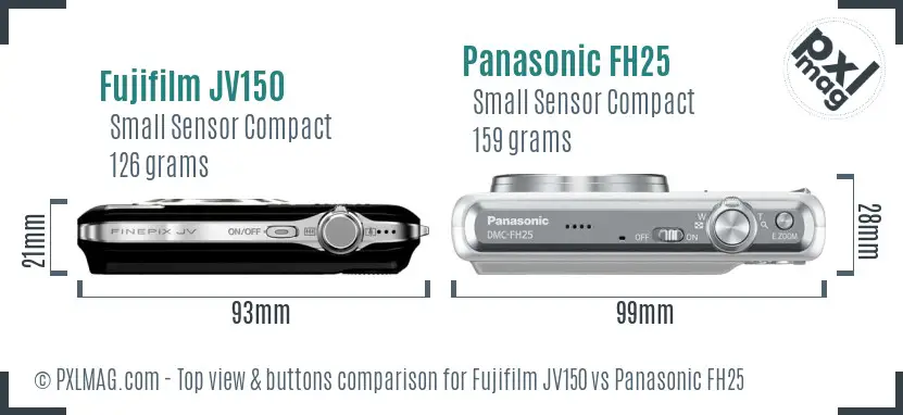 Fujifilm JV150 vs Panasonic FH25 top view buttons comparison