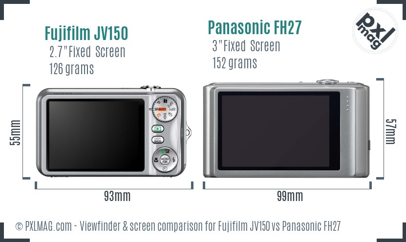 Fujifilm JV150 vs Panasonic FH27 Screen and Viewfinder comparison