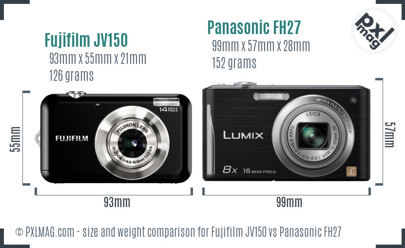 Fujifilm JV150 vs Panasonic FH27 size comparison