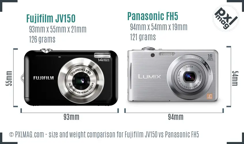Fujifilm JV150 vs Panasonic FH5 size comparison