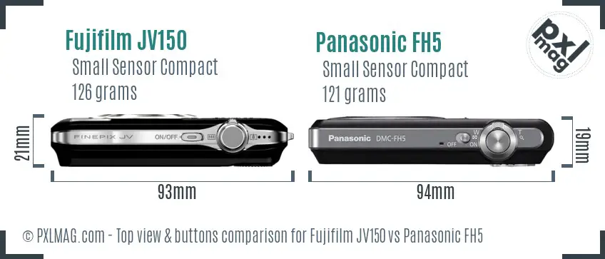 Fujifilm JV150 vs Panasonic FH5 top view buttons comparison