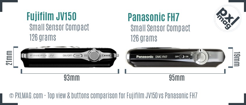 Fujifilm JV150 vs Panasonic FH7 top view buttons comparison