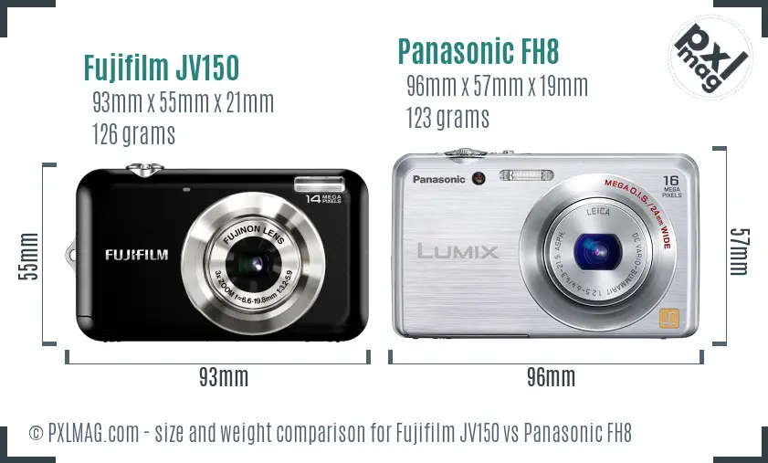 Fujifilm JV150 vs Panasonic FH8 size comparison